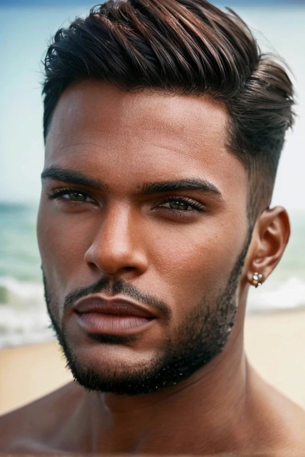 Realistic photo of handsome men ,beach