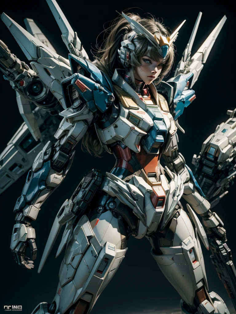 Textured skin, Super Detail, high details,  Best Quality, hight resolution, 1080p, hard disk, a beauty,She wears a futuristic Gundam mecha,(Gundam),Fulll body Shot