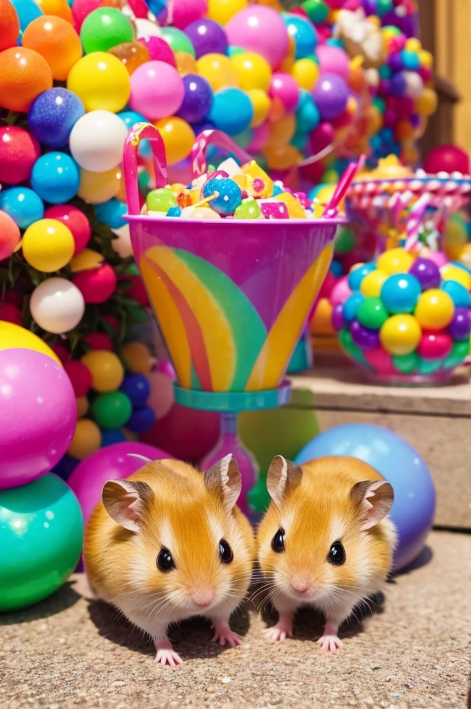 Golden hamster　pop　colorful　popコーンを食べている