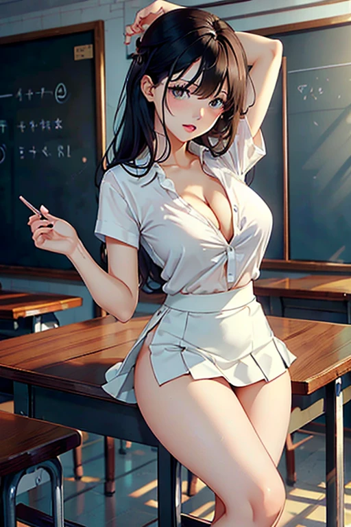 Teacher, girl, dress, white panties, Show your underwear, เปียก,