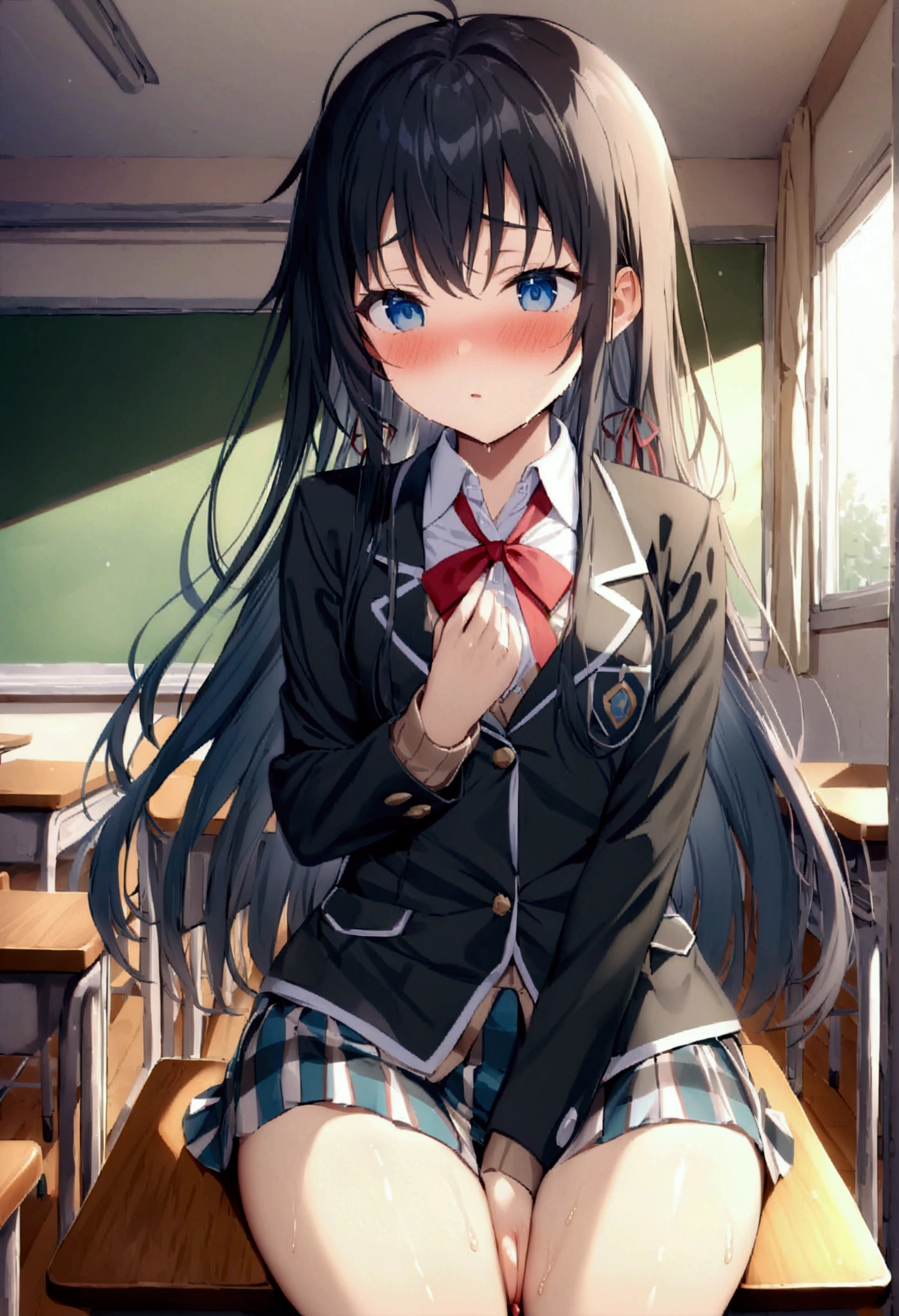 NSFW,masterpiece,Highest quality,High resolution,Super detailed,Yukinoshita Yukino\(My Youth Romantic Comedy is Wrong as Expected\),Black Hair,Long Hair,Light blue eyes,uniform,Small breasts,blush,School,classroom