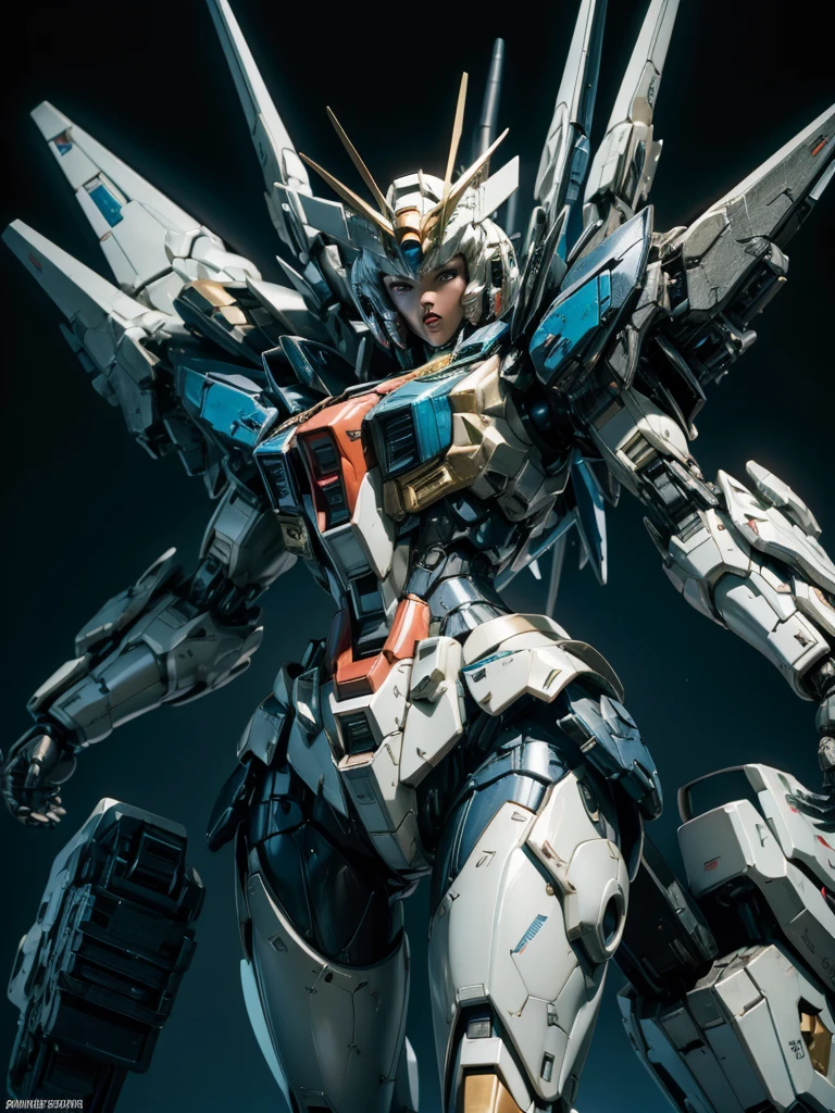 Textured skin, Super Detail, high details, Best Quality, hight resolution, 1080p, hard disk, a beauty,She wears a futuristic Gundam mecha,(Gundam),Fulll body Shot