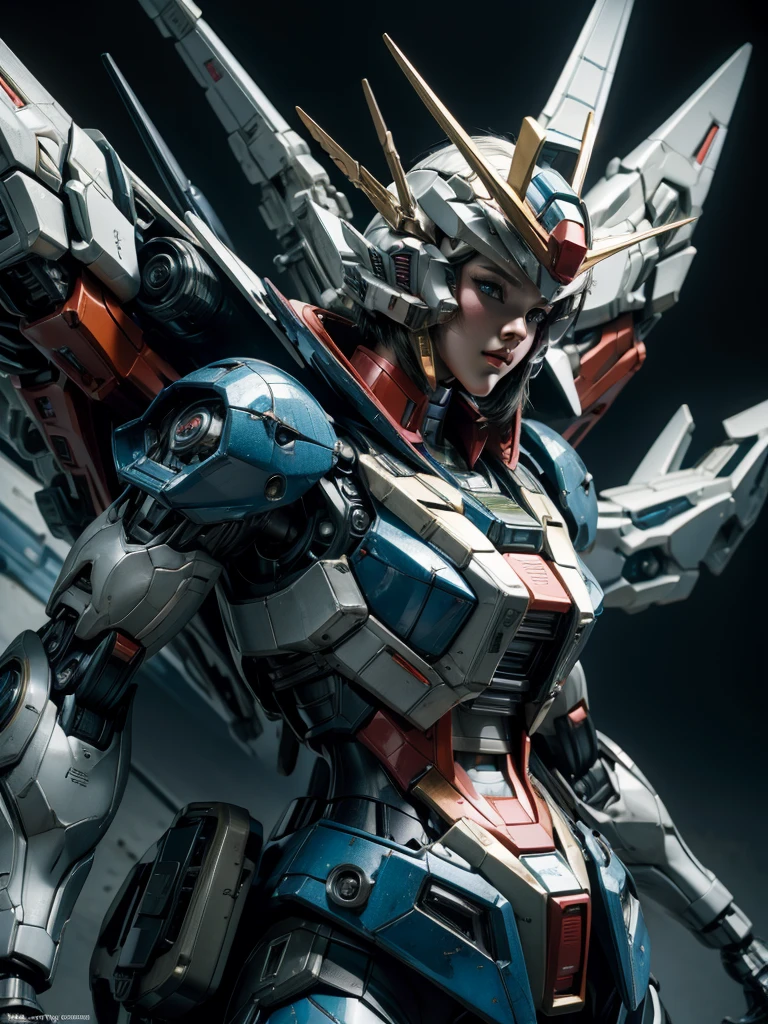 Textured skin, Super Detail, high details,  Best Quality, hight resolution, 1080p, hard disk, a beauty,She wears a futuristic Gundam mecha,(Gundam),Fulll body Shot