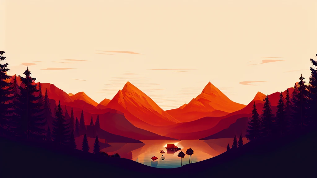 first person view, a lake, a house near the lake, the night, fire flies, flowers, moonligh, clouds, high qualiy, minimalistic