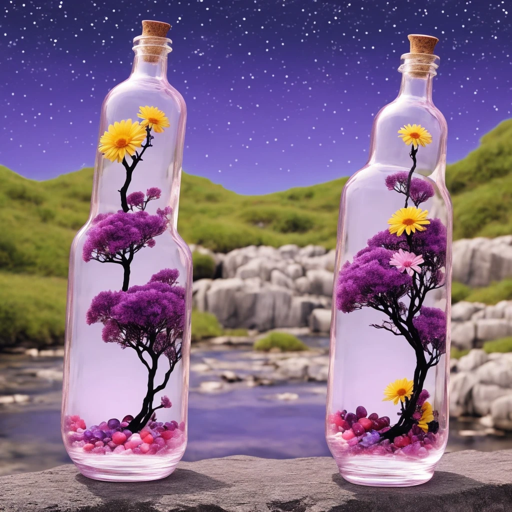 beautiful scenery nature glass bottle landscape, purple galaxy bottle.