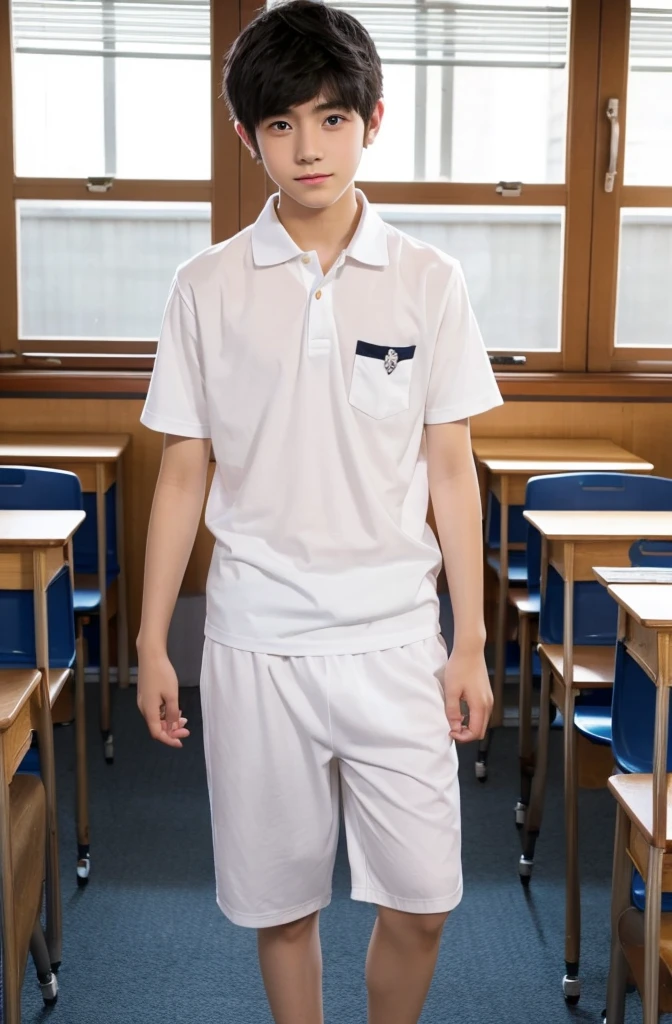 One boy、Beautiful Boy、18-year-old、Japanese Boy、Beautiful Boy、Black Hair、classroom、White underwear、Change of clothes