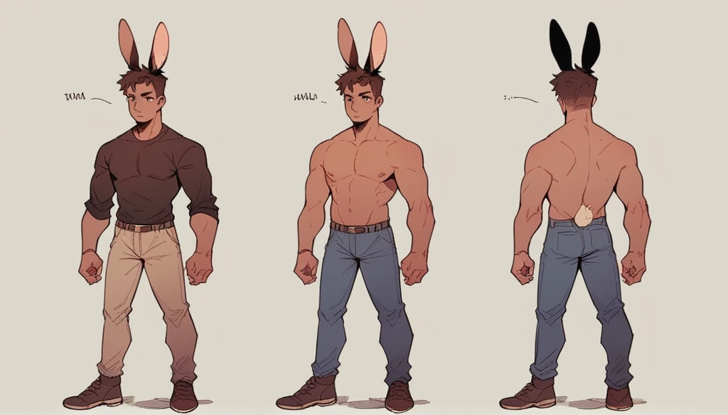 Rabbit in human form with brown hair standing in the middle of the forest Character reference