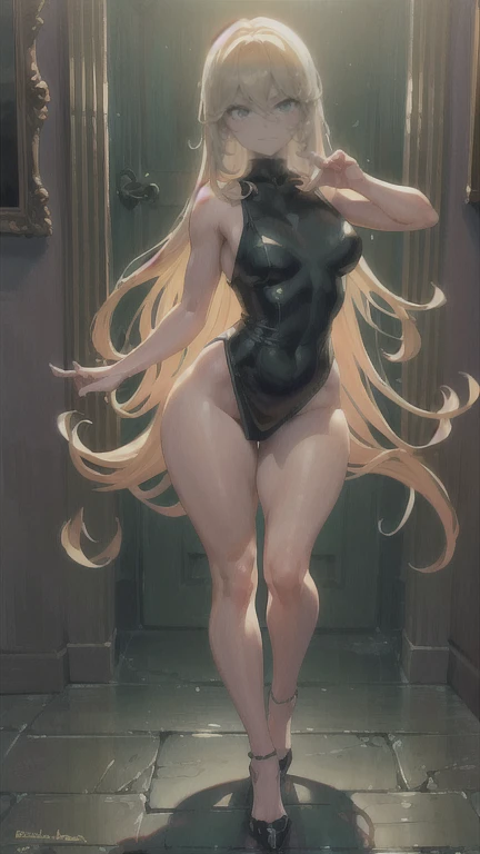 a naked girl in drawing poses, full body, beautiful detailed eyes, beautiful detailed lips, extremely detailed eyes and face, long eyelashes, blond hair, fit, 18 years old, smiling, shy, embarrassed, seductive pose, sexy pose, oil painting, highly detailed, photorealistic, 8k, masterpiece, dramatic lighting, warm color palette, cinematic, green eyes, dancing pose