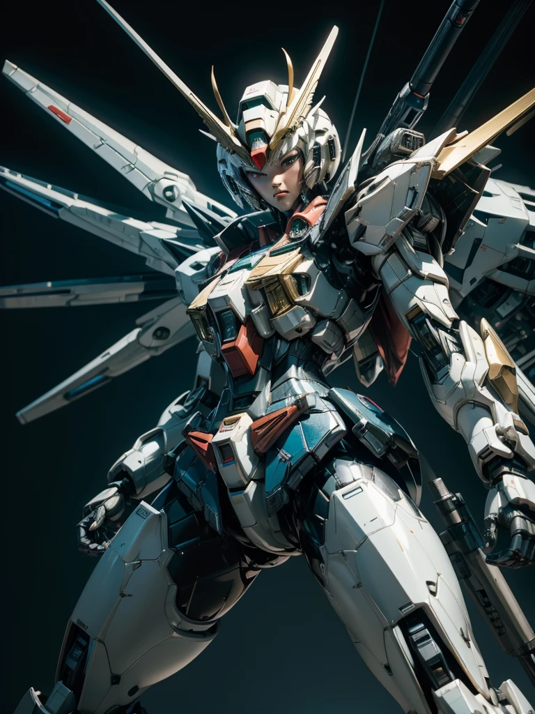 Textured skin, Super Detail, high details, Best Quality, hight resolution, 1080p, hard disk, a beauty,She wears a futuristic Gundam mecha,(Gundam),Fulll body Shot