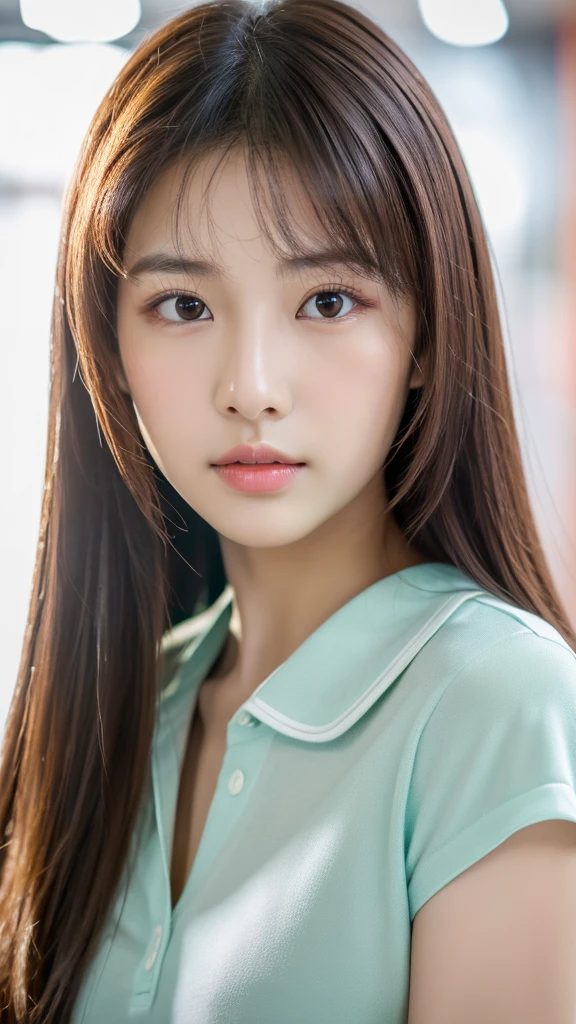 best quality, face focus, soft light, ultra high res, (photorealistic:1.4), RAW photo, 1 korean girl, solo, cute, (pupil, lights in the eyes), detailed beautiful face, (bi chest),(high resolution detail of human skin texture), (long hair), indoor, Shirt Dress, (portrait)