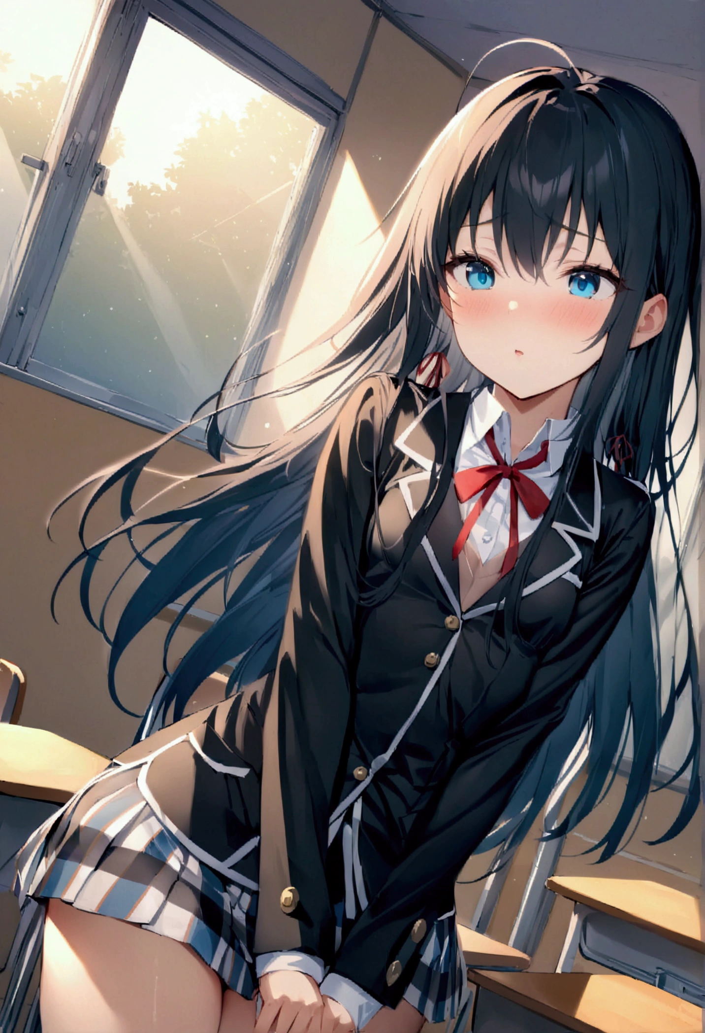 NSFW,masterpiece,Highest quality,High resolution,Super detailed,Yukinoshita Yukino\(My Youth Romantic Comedy is Wrong as Expected\),Black Hair,Long Hair,Light blue eyes,uniform,Small breasts,School,classroom