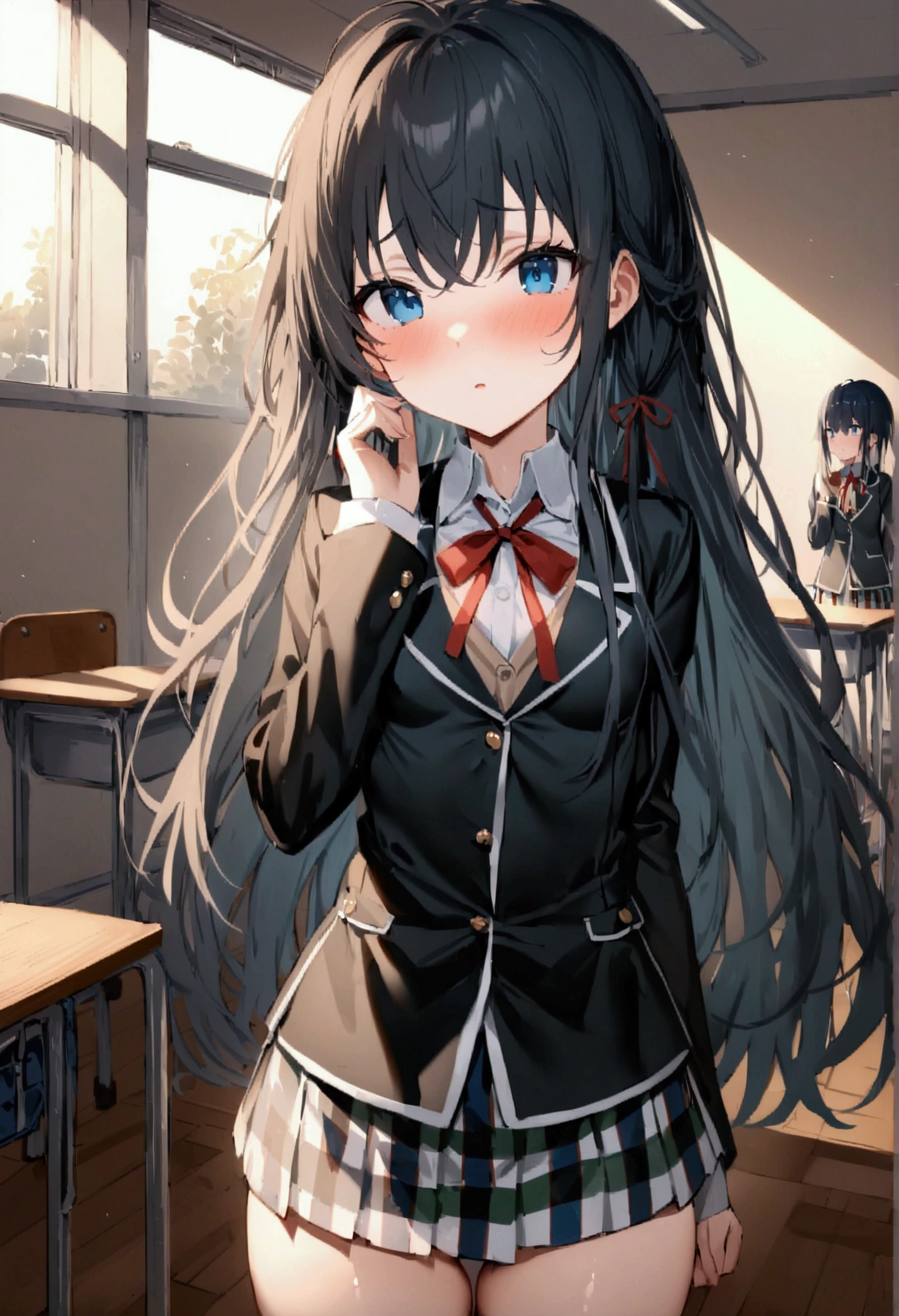 NSFW,masterpiece,Highest quality,High resolution,Super detailed,Yukinoshita Yukino\(My Youth Romantic Comedy is Wrong as Expected\),Black Hair,Long Hair,Light blue eyes,uniform,Small breasts,School,classroom