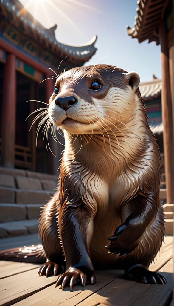 (best quality,4k,8k,highres,masterpiece:1.2),ultra-detailed,(realistic,photorealistic,photo-realistic:1.37),RAW photo, highly detailed, masterpiece, illustration, an otter, dynamic angle, world masterpiece theater, ink, Amazing, cinematic lighting, lens_flare, dunhuang_style