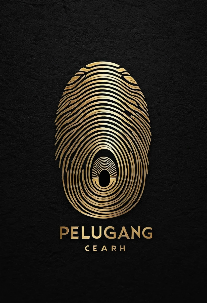 Create a monochromatic pictorial mark logo for 'Peluang Cerah.' The logo should be in a modern digital style, simple yet powerful, with a strong visual impact. Incorporate a fingerprint element shaped like a hand to enhance its recognizability and uniqueness. Use gold for the logo color against a black background. Make sure the logo is easy to remember and recognize, conveying elegance and modernity in its simplicity. --v 5 --ar 1:1 --q 2 --style 4a