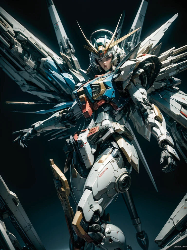 Textured skin, Super Detail, high details, Best Quality, hight resolution, 1080p, hard disk, a beauty,She wears a futuristic Gundam mecha,(Gundam),Fulll body Shot