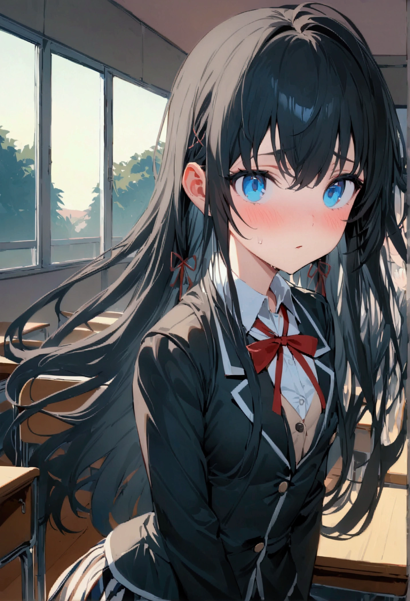 NSFW,masterpiece,Highest quality,High resolution,Super detailed,Yukinoshita Yukino\(My Youth Romantic Comedy is Wrong as Expected\),Black Hair,Long Hair,Light blue eyes,uniform,Small breasts,School,classroom
