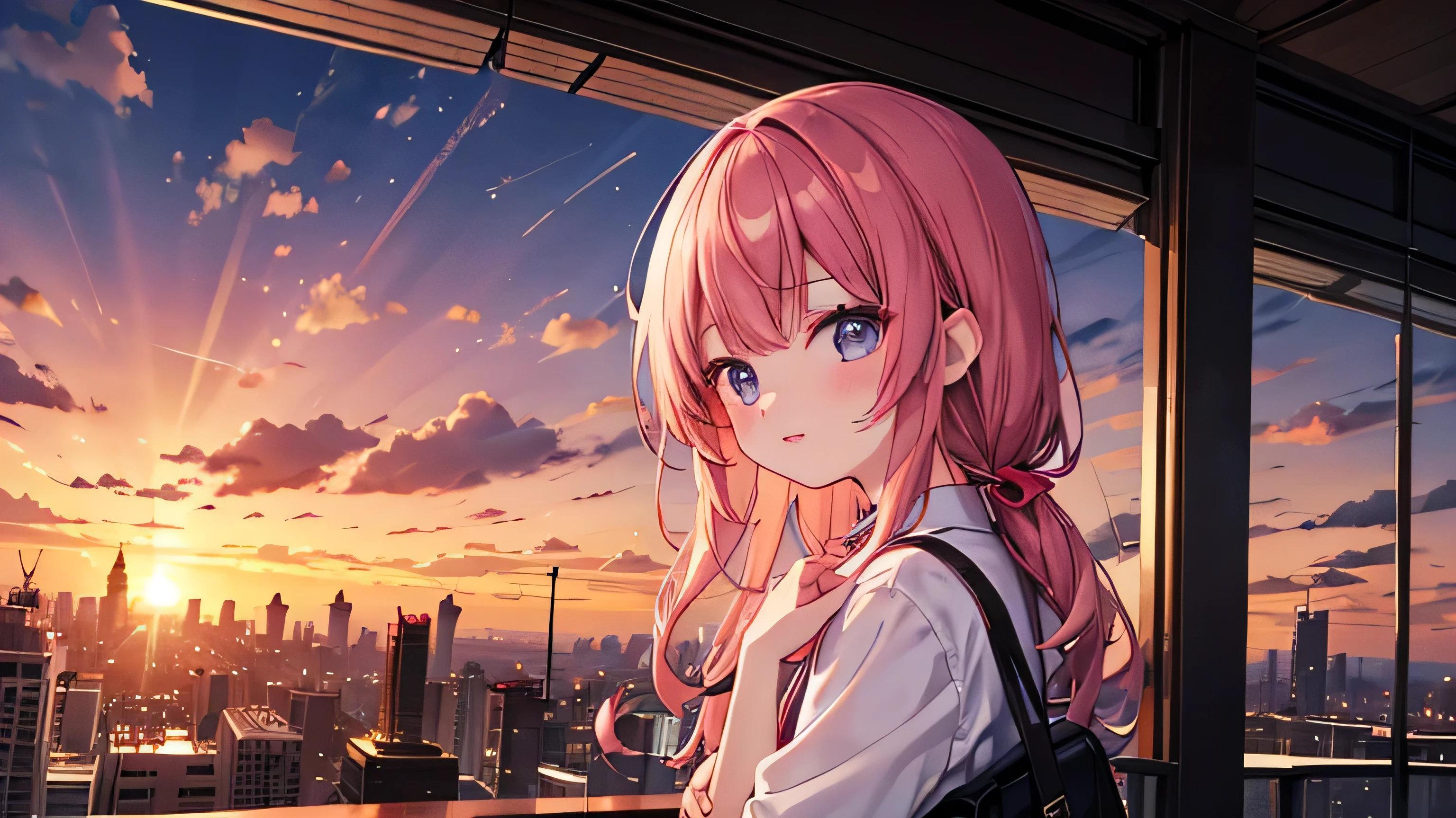 Sunset seen from Tokyo Tower, girl