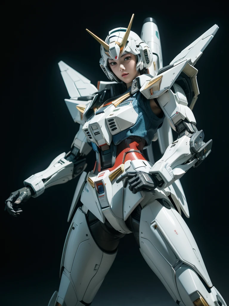 Textured skin, Super Detail, high details,  Best Quality, hight resolution, 1080p, hard disk, a beauty,She wears a futuristic Gundam mecha,(Gundam),Fulll body Shot