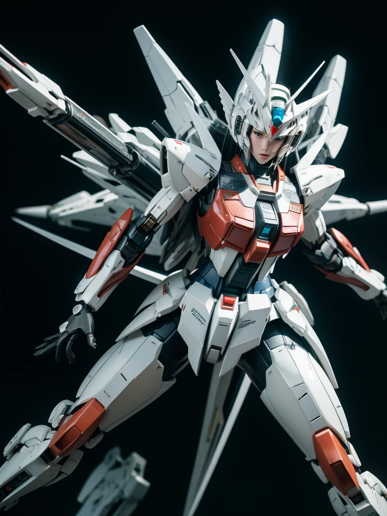 Textured skin, Super Detail, high details, Best Quality, hight resolution, 1080p, hard disk, a beauty,She wears a futuristic Gundam mecha,(Gundam),Fulll body Shot