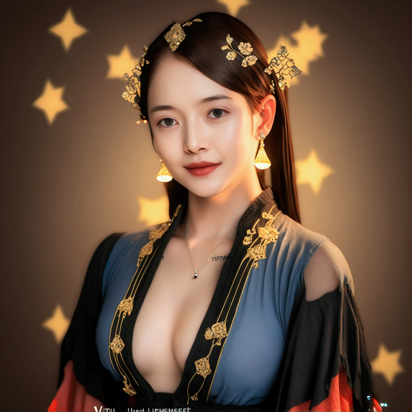 1 beautiful girl in beautiful hanfu costume, thin red silk shirt with many yellow motifs, black lace top, light pink rabbit ears, long hair dyed pale purple platinum, beautiful hair jewelry, pretty face cute pretty face, perfect face, earring jewelry, antique jewelry, big red eyes, sharp eye makeup, meticulous eyelash makeup, thin eyebrows, high nose, pretty red lips, no smile, pursed lips, rosy cheeks, big bust, big bust, well-proportioned bust, slim waist, red mesh stockings with black border , Chinese hanfu style, fictional art pattern, vivid and true color, RAW photo, real photo realistic, ultra-high quality 8k surreal photo, cool photo, (virtual lighting effect: 1.8), 10x pixels, magic effect (background): 1.8), (ultra-detailed eye: 1.8), (eyelids): eyes): red: 1.8), (black eye pupil: 1.8)beautiful girl portrait, alone girl, ancient hanfu background, looking directly at the audience, wide original image, 8k quality, super sharp , the most detailed and clear images, detailed bright background,