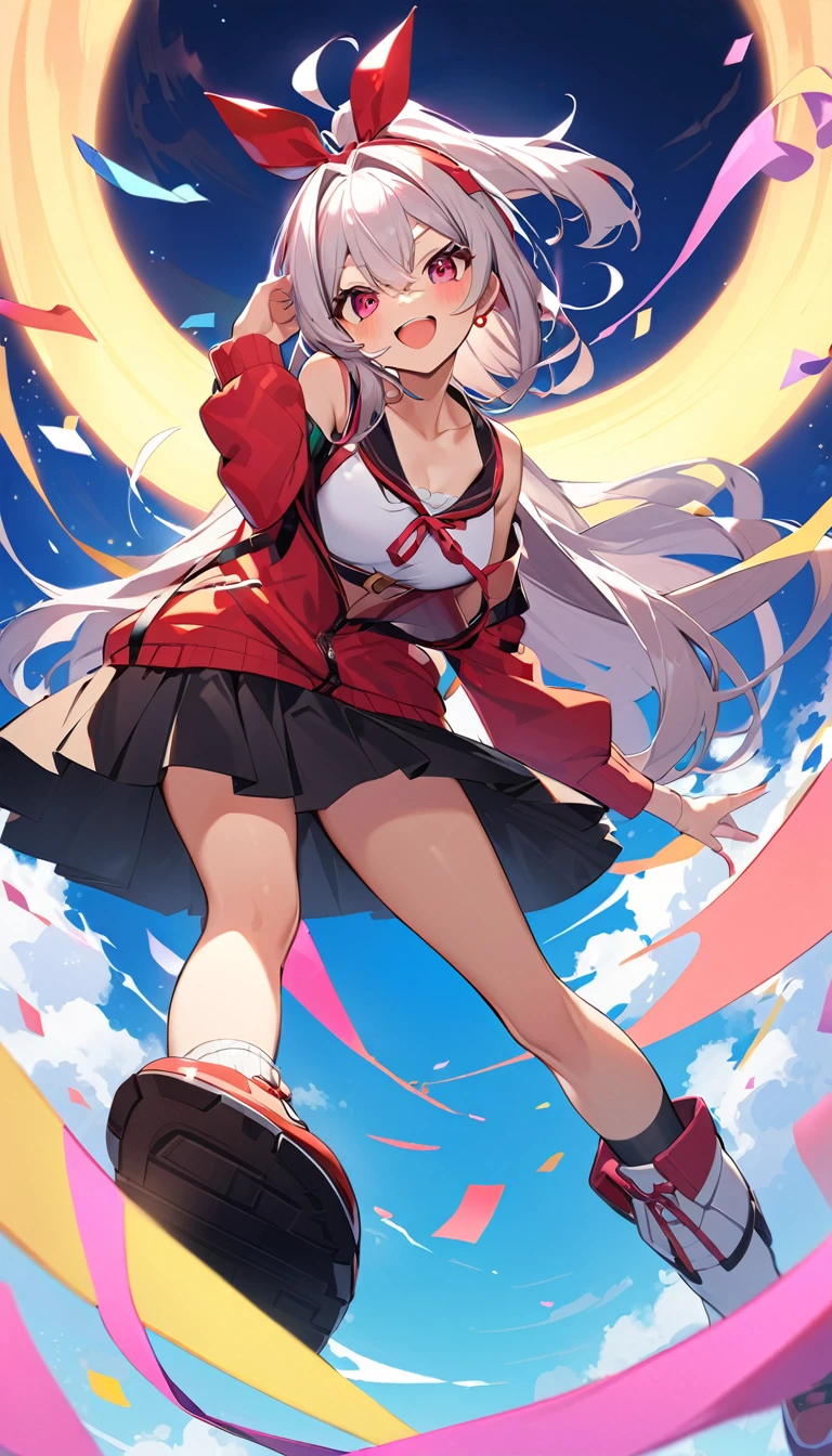 Kiki's Delivery Service Kiki、Caucasian woman in her s、Blonde、iris、Red ribbon headband、Indigo Dress、Red Shoes、Holding a long-handled broom、smile、European old town background