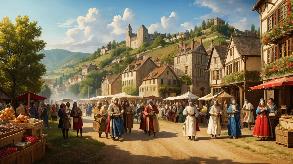 Medieval Europe、Harvest Festival、Landscape images、Festivals、Bustling、Streetscape、Fantasy、Fantasy