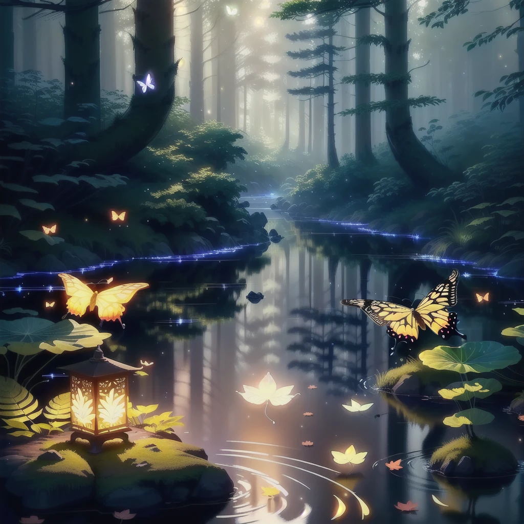 A masterpiece, the best quality, stunning reflections, the best reflections ever. (very detailed CG unity 8k wallpapers), (best quality), (best illustrations), (best shadows), forest theme with natural elements. Tall trees, quiet streams, small glowing mushrooms surrounded by delicate leaves and branches, with fireflies and glowing particle effects,, (natural elements), (jungle theme), (leaves), (twigs), (fireflies), butterflies, (delicate leaves), (glow), (particle effects). , Isometric 3D, Octane Rendering, Ray Traced, Super Detailed