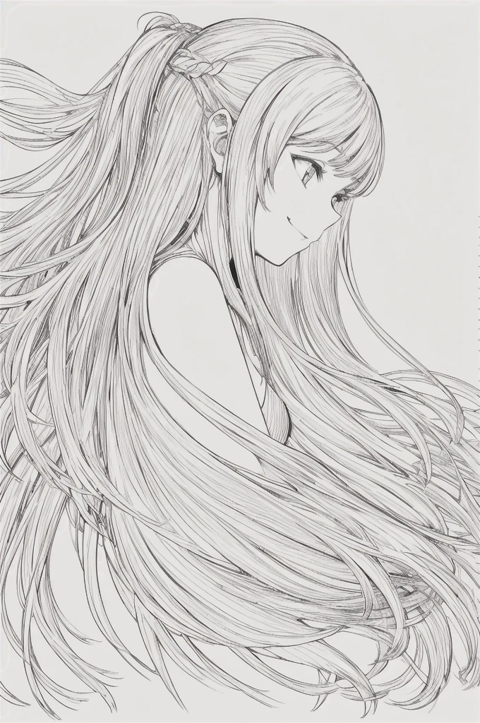 masterpiece, Highest quality, Highest quality, One girl, , smile, Long Hair, Profile close-up, cute, Monochrome, White Background, Line art, ((sketch)), clean Line art
