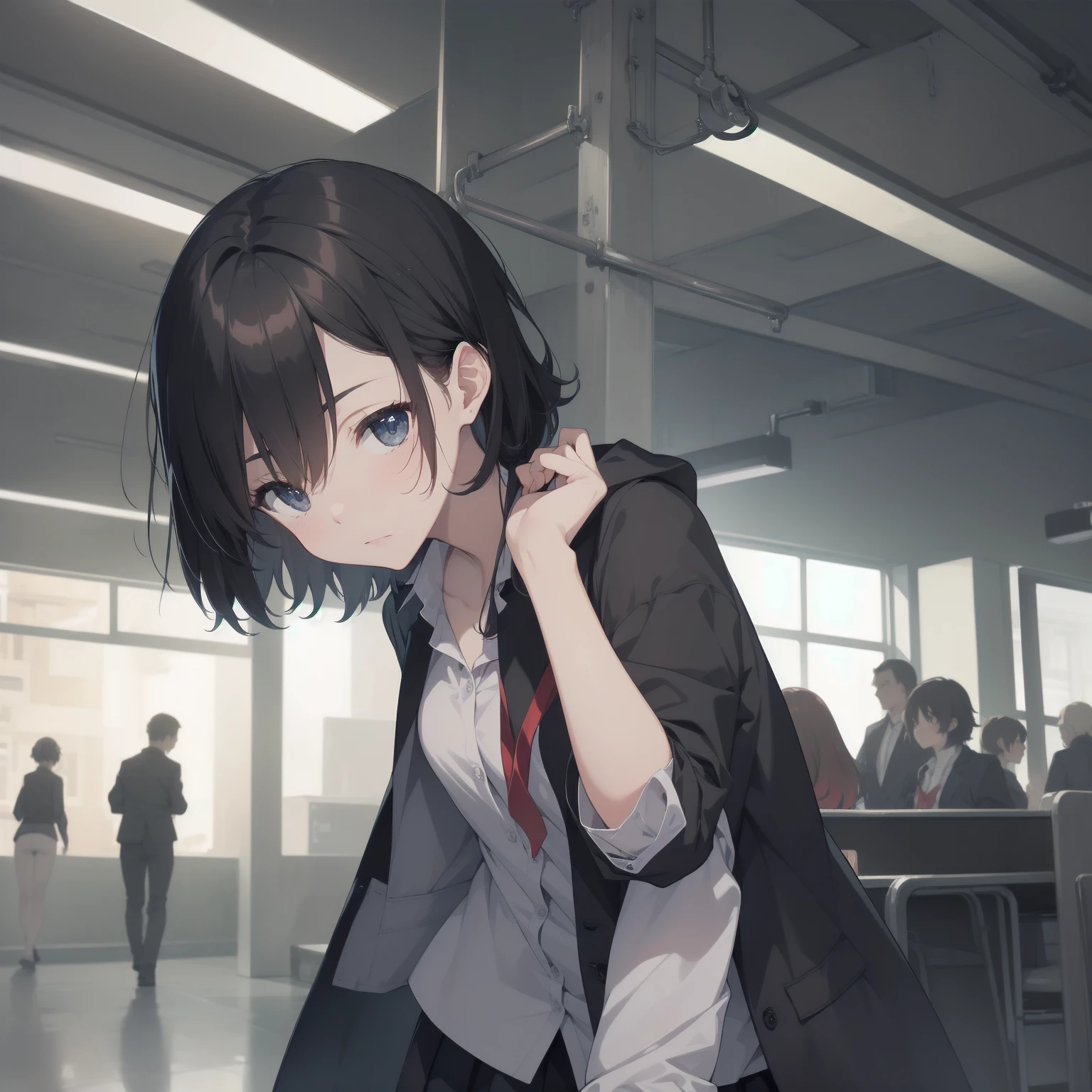 ultra-absurdres-Top quality by artist God, ultra-detailed, high resolution, anime moe artstyle, best anime 8k konachan wallpaper, pixiv contest winner, pool:2810, perfect anatomy,break, 1girl, (Please draw a girl walking sleepily to school alone. )break,(Solo,little female, -yeld:1.Full limbs, complete fingers,a junior hihort hair), short cut, flat chest, , small butt, small black eyes, beautiful detailed eyes, well-proportioned iris and pupils, expressive eyes, highres detailed hair, soft expression, school_uniform, collared shirt, pleated skirt,(Detailed Lighting), (Detailed background), in the School commute route. break,super detailed skin, Best cinematic lighting powered by famous artist, 8k,beauty illustration,photoshop_(medium),very aesthetic,break,((artist:tomose_shunsaku )), artist:clamp ,artist:carnelian ,artist:kantoku ,