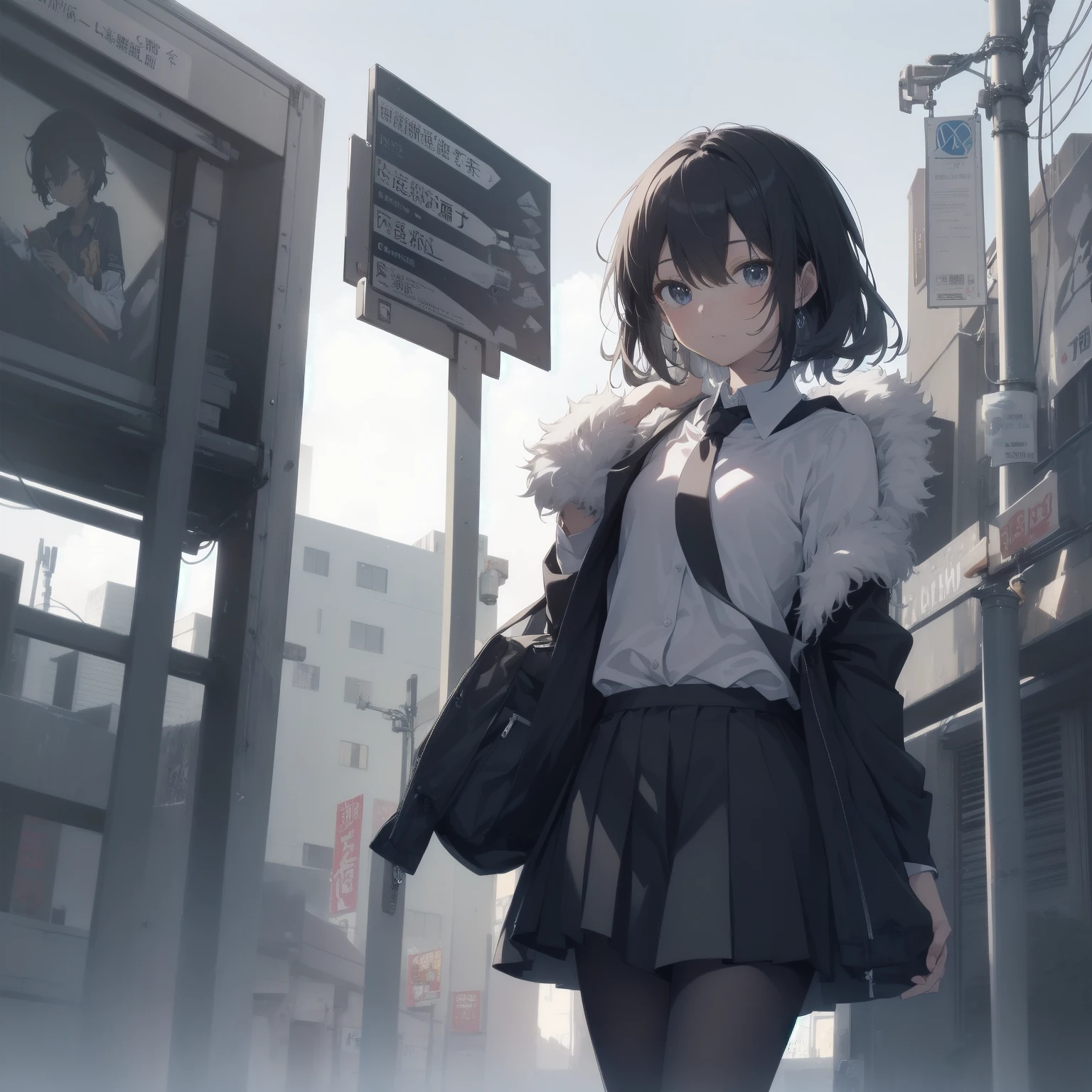 ultra-absurdres-Top quality by artist God, ultra-detailed, high resolution, anime moe artstyle, best anime 8k konachan wallpaper, pixiv contest winner, pool:2810, perfect anatomy,break, 1girl, (Please draw a girl walking sleepily to school alone. )break,(Solo,little female, 13-year-old:1.3),Full limbs, complete fingers,a junior high school student, (very short hair), short cut, flat chest, , small butt, small black eyes, beautiful detailed eyes, well-proportioned iris and pupils, expressive eyes, highres detailed hair, soft expression, school_uniform, collared shirt, pleated skirt,(Detailed Lighting), (Detailed background), in the School commute route. break,super detailed skin, Best cinematic lighting powered by famous artist, 8k,beauty illustration,photoshop_(medium),very aesthetic,break,((artist:tomose_shunsaku )), artist:clamp ,artist:carnelian ,artist:kantoku ,