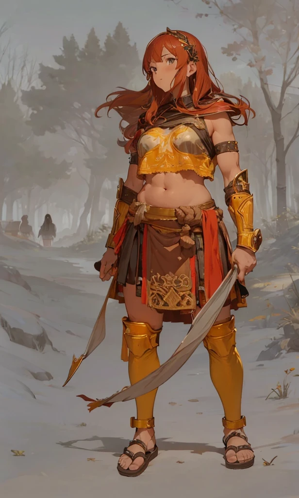 reek warriors womans in togas , only girls , forest in the background , light armor , elbow pads, knee pads, shoulder pads, black armor , sandals , sexy, exposed belly, muscular girl, defined abdomen,stomach, multiple girls, looking at viewer , long hair, bare shoulders, outdoors, sandals