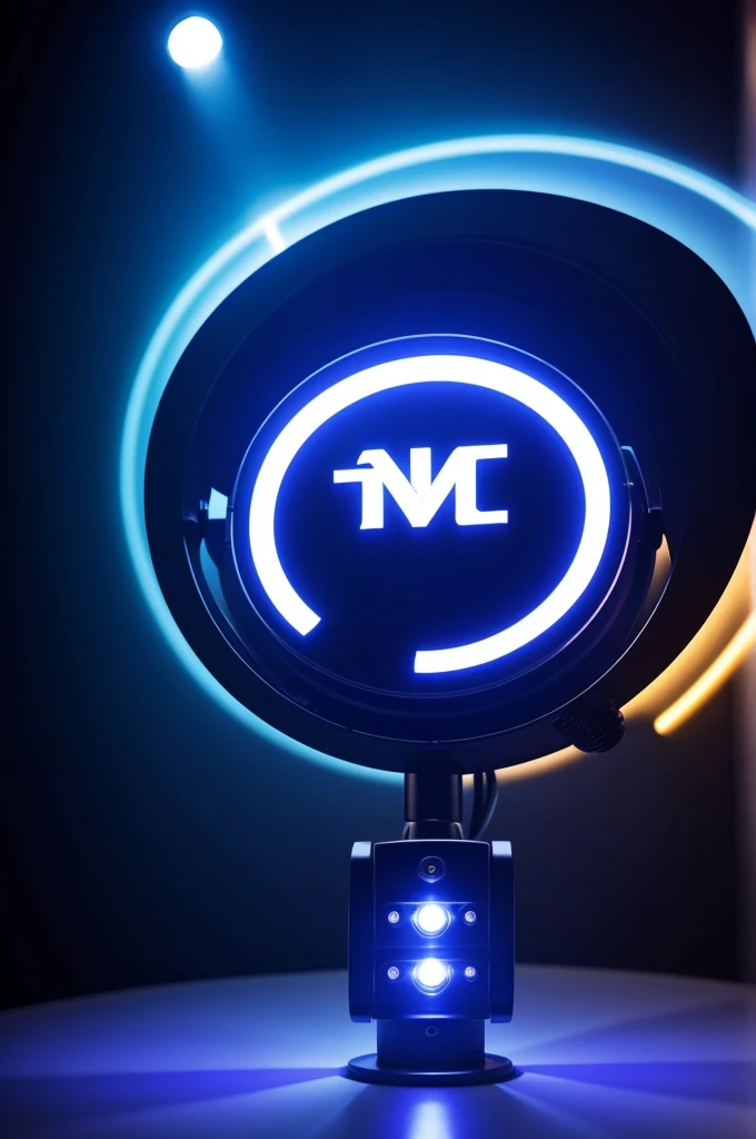 A logo of a space microphone with LED lights and below the logo the letters FBK