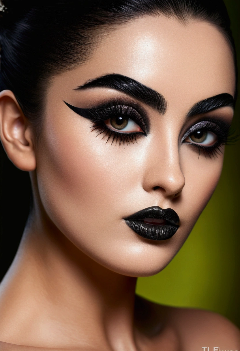 a beautiful woman with a face mask, kohl-lined eyes, thick black eyebrows, and stylishly coiffed hair, (best quality,4k,8k,highres,masterpiece:1.2),ultra-detailed,(realistic,photorealistic,photo-realistic:1.37),1girl, beautiful detailed eyes,beautiful detailed lips,extremely detailed eyes and face,long eyelashes,black face mask,black hair,high fashion hairstyle,dramatic eye makeup,dark eyebrows,chiaroscuro lighting,moody lighting,cinematic lighting,dramatic lighting,high-end fashion photography,editorial style,vogue style,dark and moody,dramatic colors,rich colors,high contrast