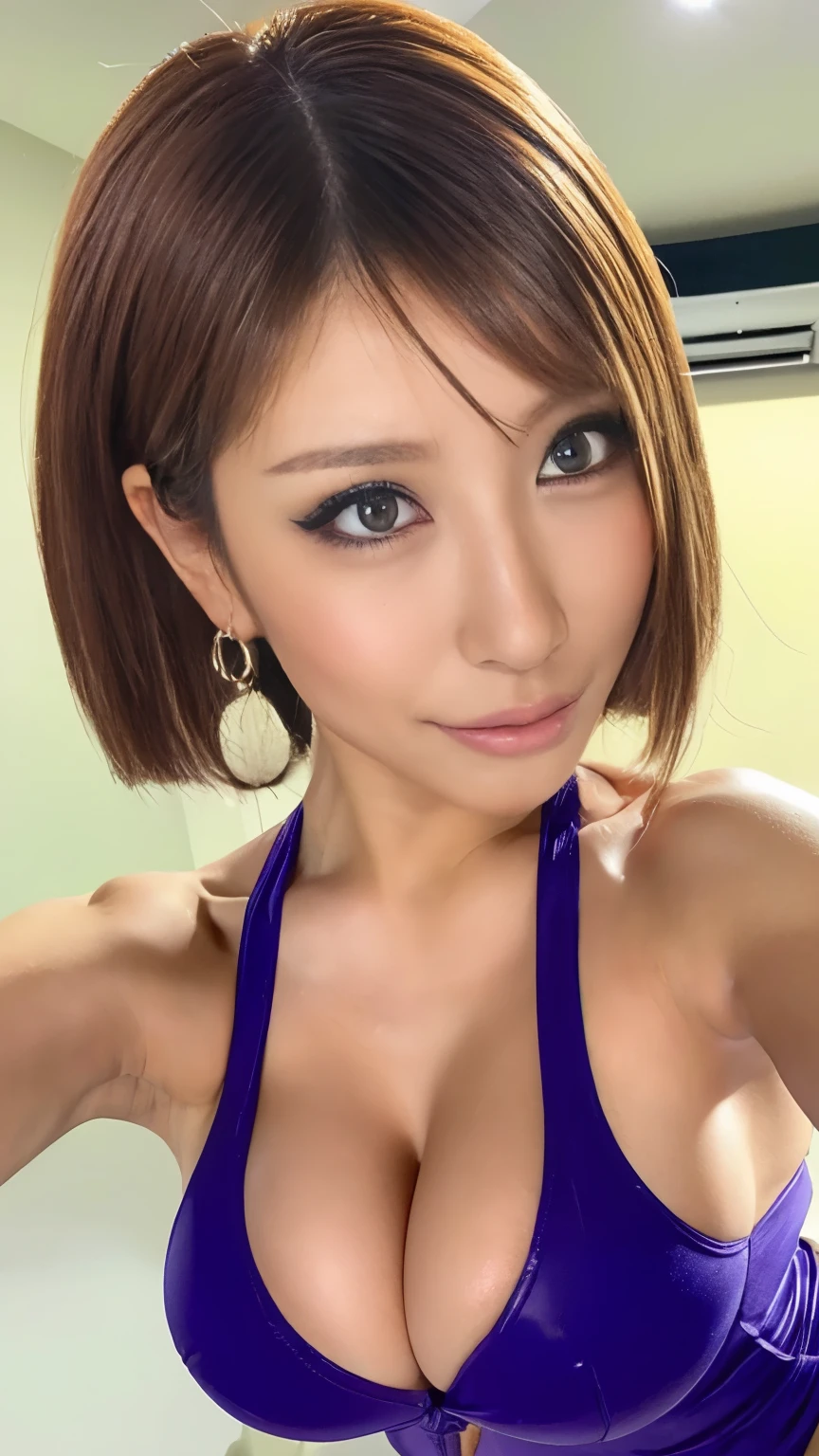 Cinema Lighting、(Key Light：Front 45 degree angle, Subsidy Light、Faint backlight、Shadow), Accurate human body、Knowledgeable person、Correct five-finger、RAW Photos、 4K - ultra-vivid、Highest quality, masterpiece, Ultra-high resolution, (reality: 1.4), (((Oilskin,Glowing Skin、Realistic skin texture、Beautiful skin in every detail、Shiny skin、Shiny skin)))、 Written boundary depth, Focus on the center, Focused girl、Background Blur、Beautiful Eyes, Perfect face and eyes、 (night:1.8,) girl, Short bob black hair, Early s, Purple collar, Black face mask, Earrings, Big Breasts, thin, Are standing , mischief, zettai ryouiki, irrational solution, Absurd details, Highest quality, (((Big Breasts:1.3))), Grab your chest、naked、White skin、(((Bitch、Sexych、Super heavy makeup,ga yaru makeup)))、Full Shot, (Ahegao:0.8)、Muscle Girls、Always do squats:1.25)(Beautiful sea beach)、Sweaty、Nipples are always erect