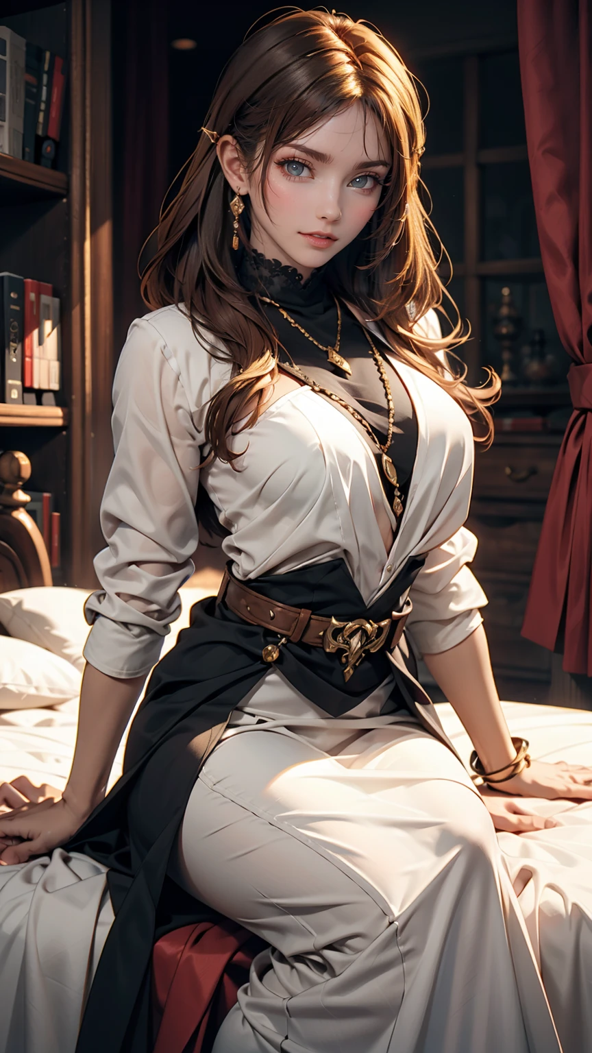 Princess Zelda full body shot, Brown Hair, blue eyes, Dressed as an Assassin's Creed Assassin, white+In gold、whiteいマスクと金色のディテールが施されたフード, XL Bust, Using the Wrist Blade. background: Renaissance city. Unreal Engine 5, anime, anime style, masterpiece, Well drawn eyes, Well-drawn faces, 細部までWell drawn eyes, 細部までWell-drawn faces, 8K, Light and shadow effects. Sexy proportions、Sexy、Narrow waist、Straight Bob Cut、Brown Hairから赤のグラデーションカラー、