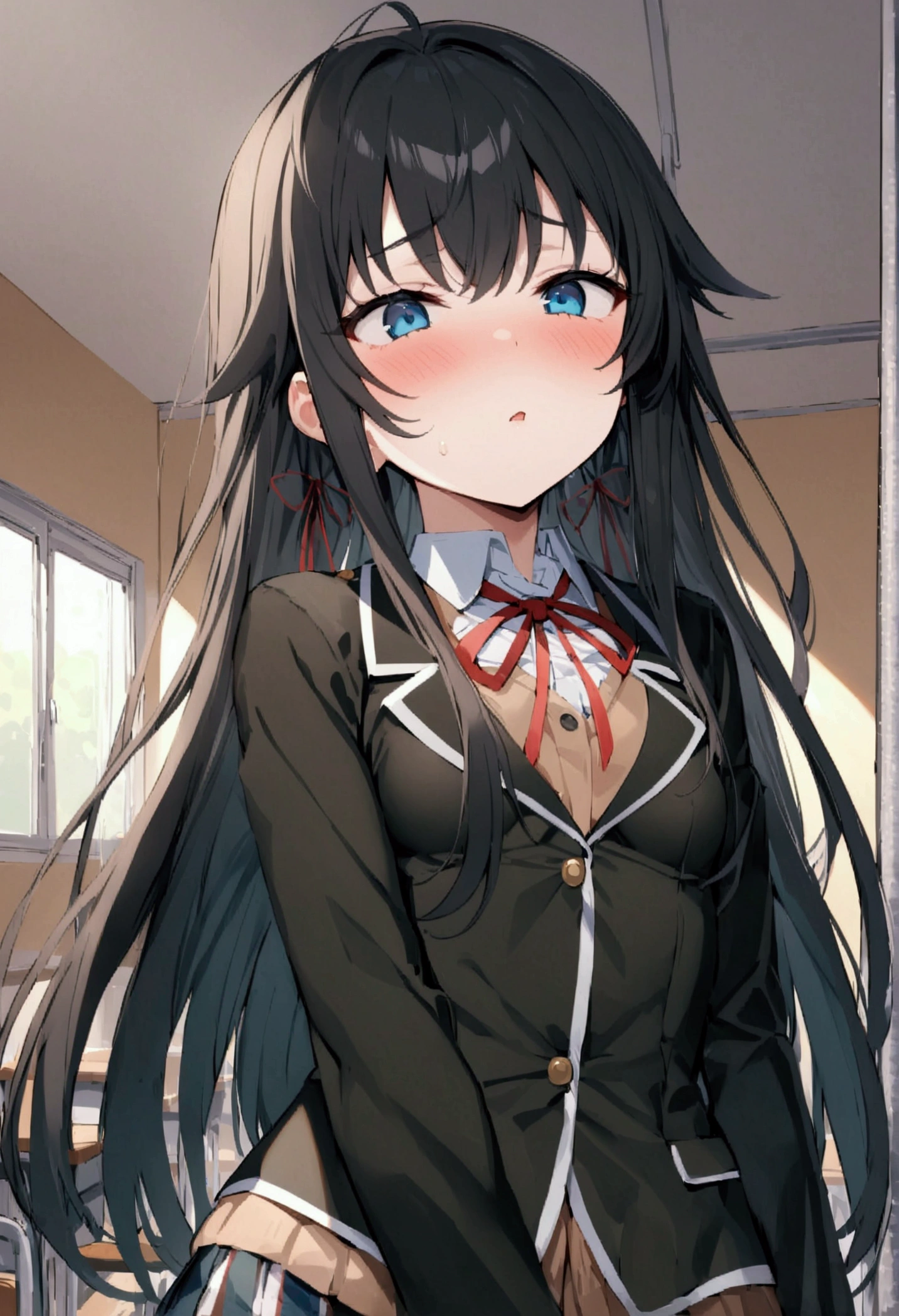 NSFW,masterpiece,Highest quality,High resolution,Super detailed,Yukinoshita Yukino\(My Youth Romantic Comedy is Wrong as Expected\),Black Hair,Long Hair,Light blue eyes,uniform,Small breasts,Dissatisfied face,School,classroom,machine,Chair,Chairに座っている