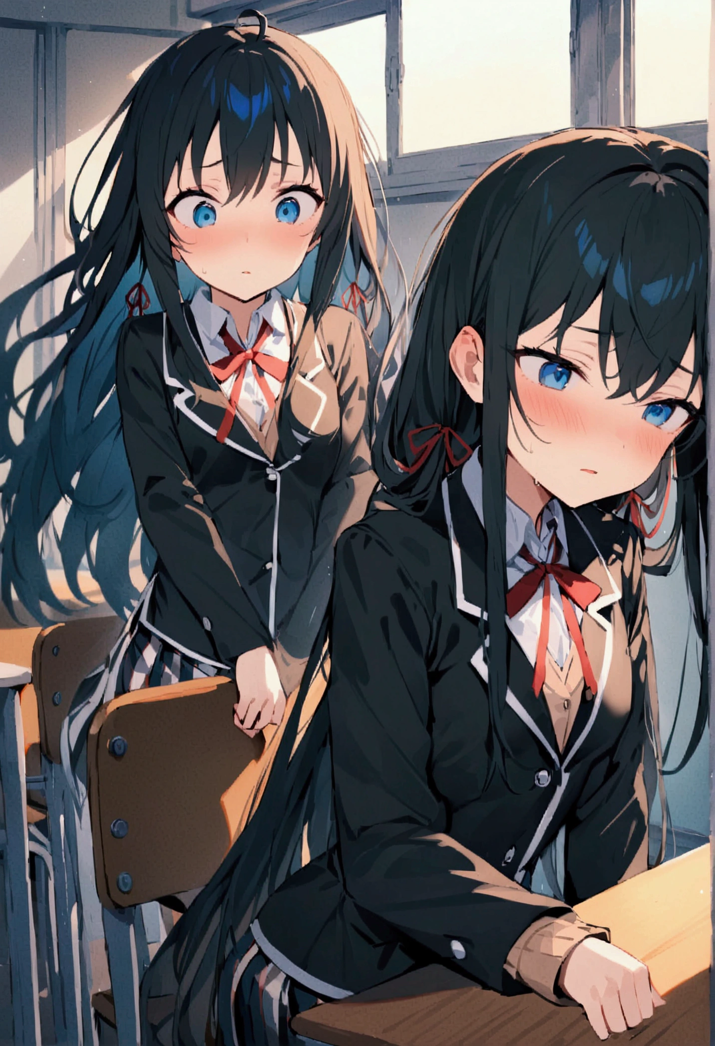 NSFW,masterpiece,Highest quality,High resolution,Super detailed,Yukinoshita Yukino\(My Youth Romantic Comedy is Wrong as Expected\),Black Hair,Long Hair,Light blue eyes,uniform,Small breasts,Dissatisfied face,School,classroom,machine,Chair,Chairに座っている