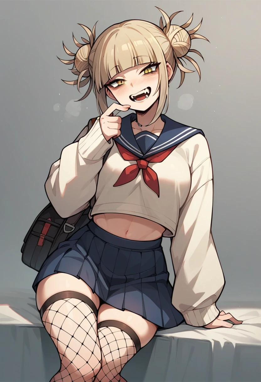 Himiko Toga in black mini skirt black fishnet stockings