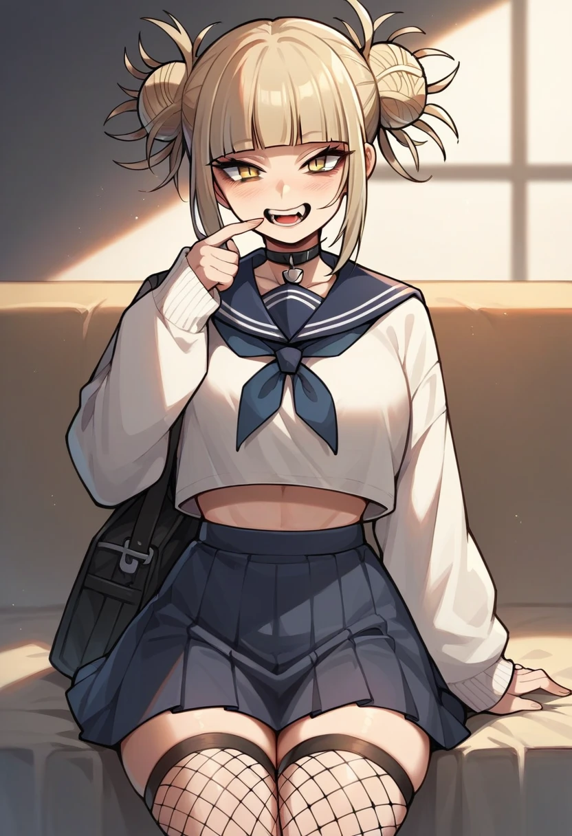Himiko Toga in black mini skirt black fishnet stockings