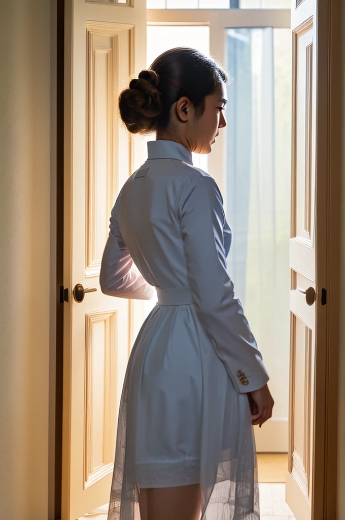 (masterpiece), (best quality), (best detail), (distant general view), girl at the door, silhouette, 