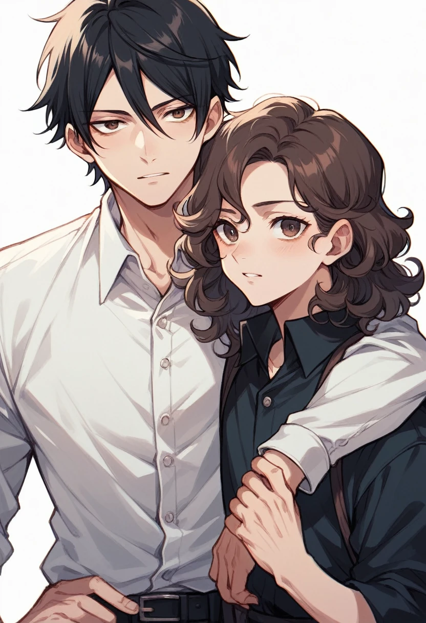 curly dark brown hair, boy uchiha