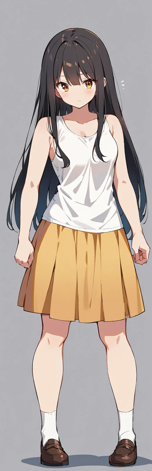 1 girl, standing alone,standing_to divide,
long hair, White sleeveless tank top, from cueca