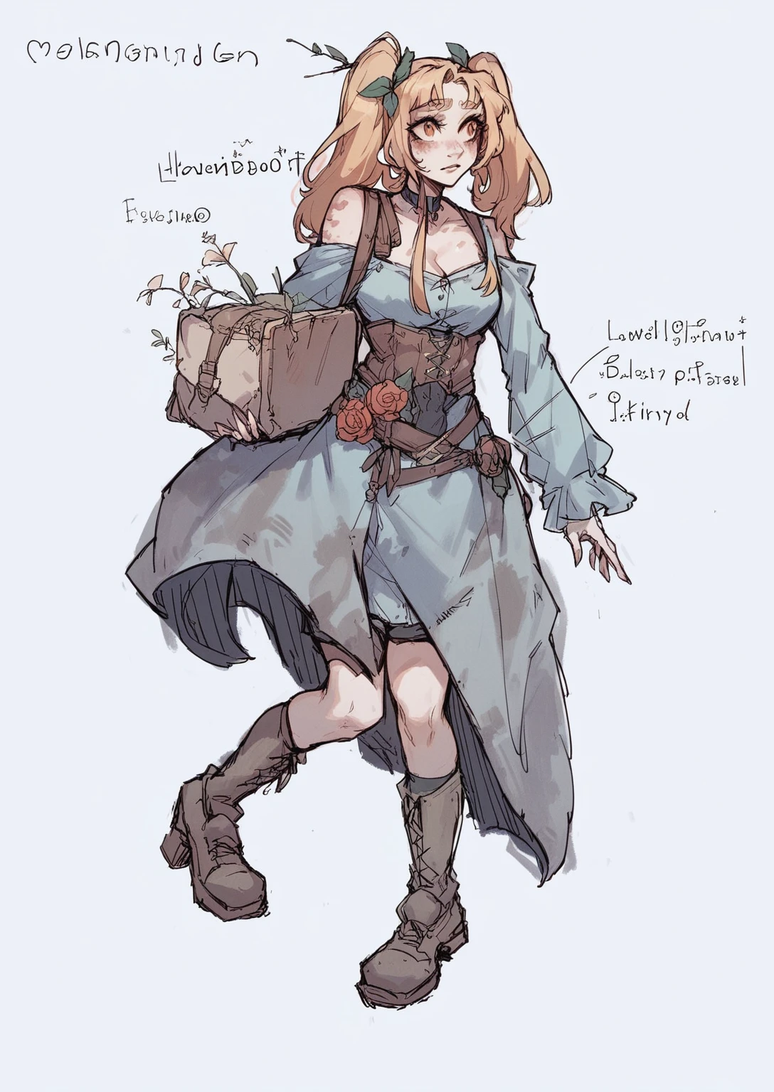 Reference this design Make this girl stand in the forest