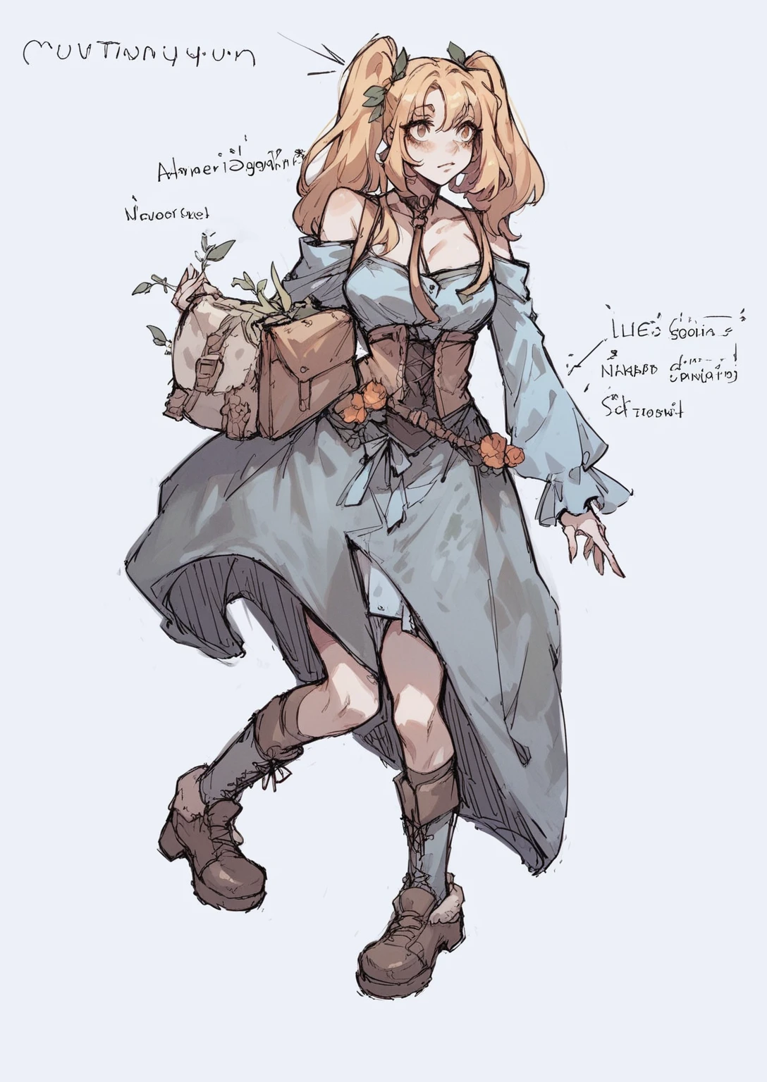Reference this design Make this girl stand in the forest