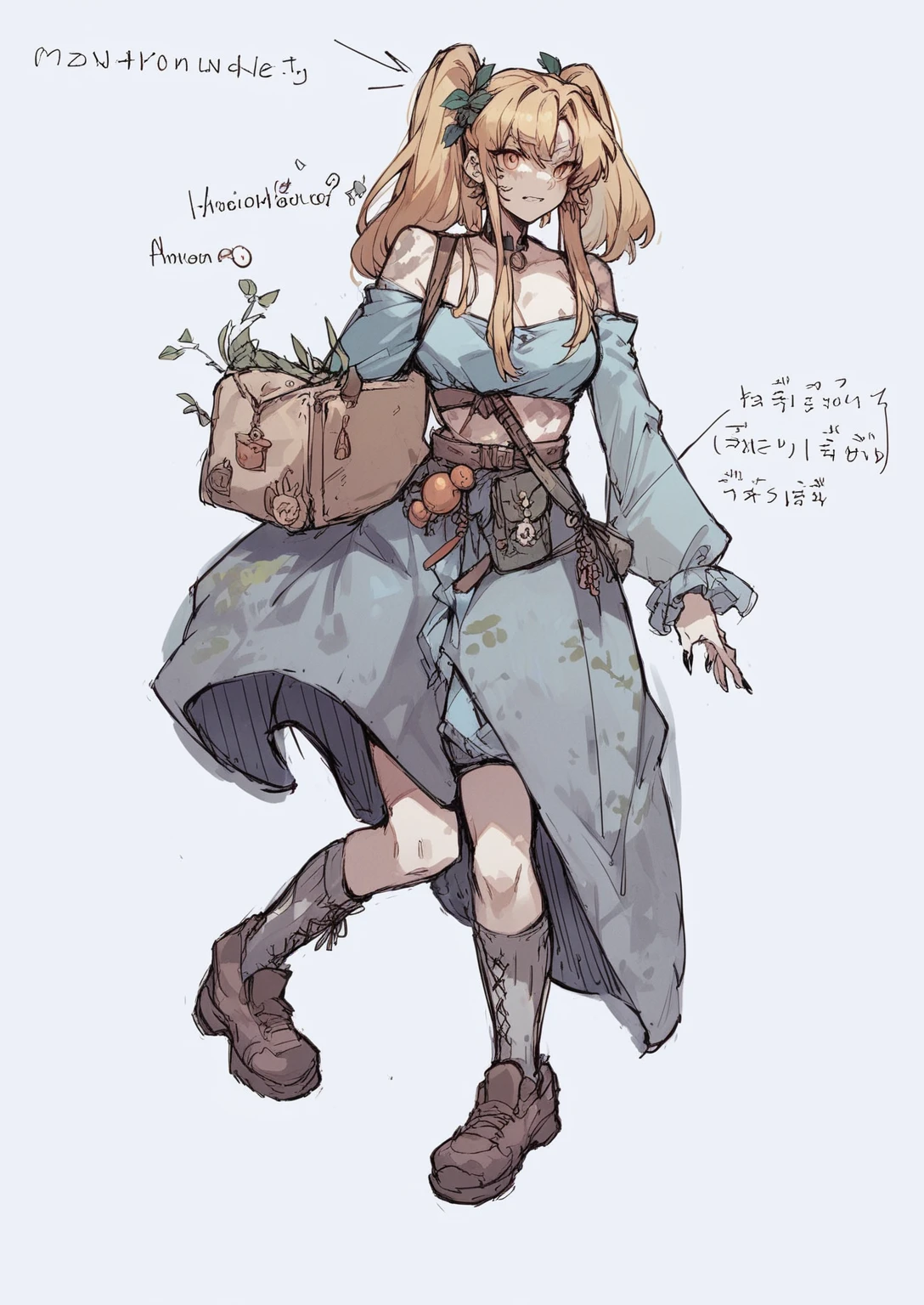 Reference this design Make this girl stand in the forest 