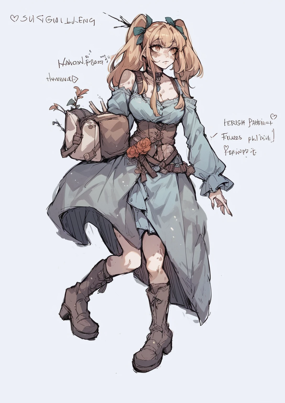 Reference this design Make this girl stand in the forest