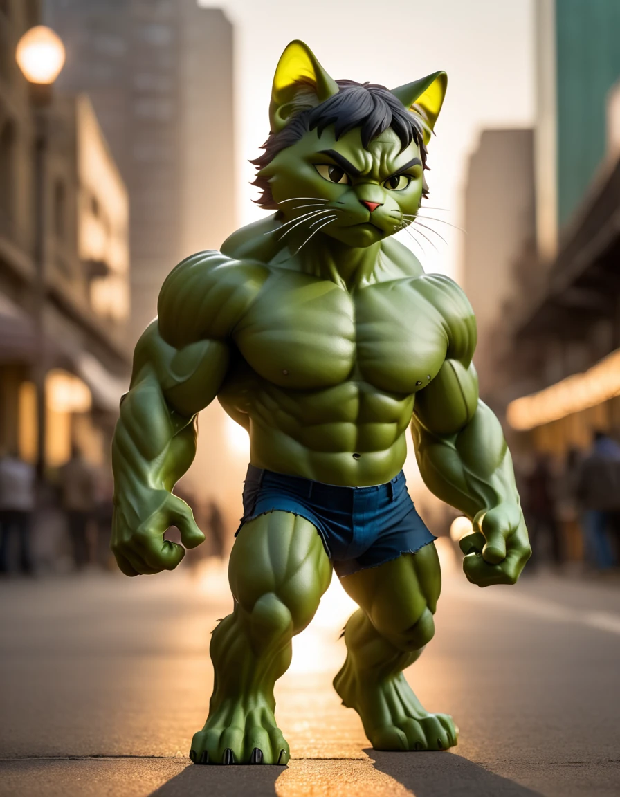 Cat, ((Hulk costume)), Spectacular sights, Dynamic Camera, Backlight, (closure:1.2), High-quality photos, Three-point lighting, Flash with softbox, 4K, Canon EOS R3, high resolution, Smooth, Clear focus, high resolution, Award-winning photos, 80 mm, F2.8, Bokeh

