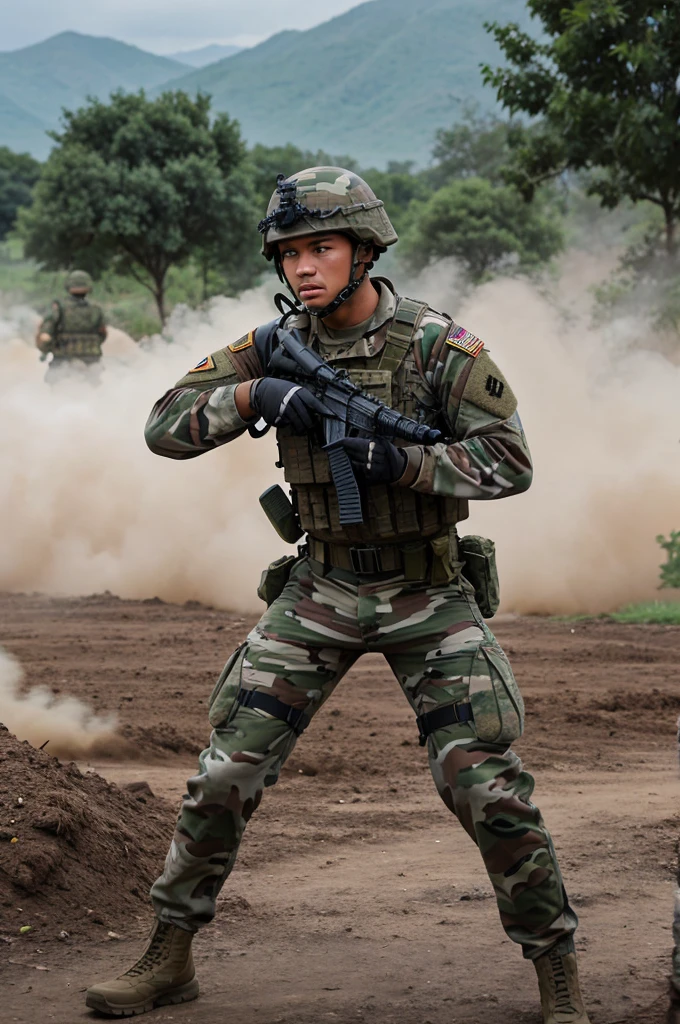 Army fighting background fight in morning 