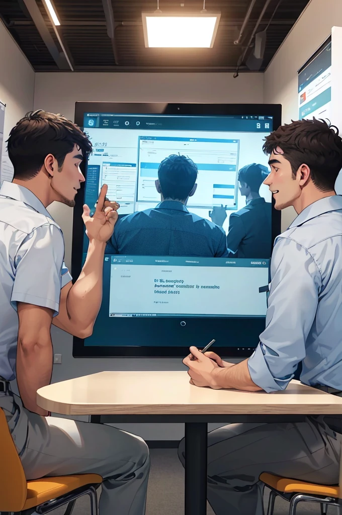 (((Very Realistic))) Employees of a company in a meeting room discussing Corporate Social Responsibility: The relationship between socially responsible practices and business efficiency. Na tela do Monitor, coloque um gráfico com estatísticas positivas. crescente.