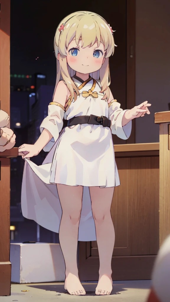 ((masterpiece))((Highest quality))girl、smile、blush、Flat Chest、Are thin、Blonde Hair、blush、Are standing、Whole body image、Even your toes are visible、Eye level on face、front、No background、真frontのアングル、Monastic Clothes